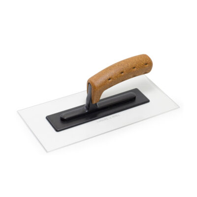 NELA Plastic Float clear blade bevel edges with BiKoGrip cork handle, 280x130x3mm transparent float for plaster and render finishing