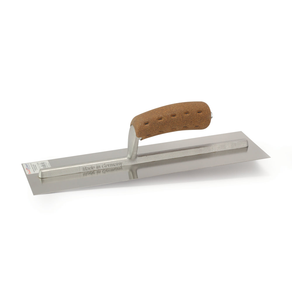 NELA Stainless Steel Finishing Trowel with BiKoGrip cork handle made in Germany for smooth plaster finishing