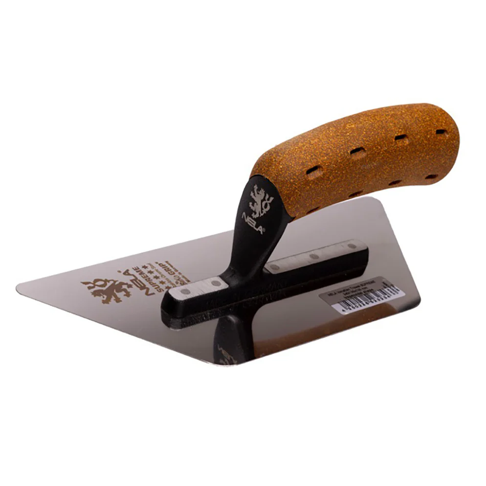 The NELA Venetian Rhomboid Trowel 275/135x120mm is engineered for superior control and smoothness when applying Venetian plaster and decorative finishes. Featuring a rhomboid stainless steel blade and BiKoGRIP Cork handle, it ensures flawless detail work with outstanding comfort and balance.